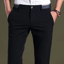 Pantalones casuales para las cuatro estaciones para hombre, pantalones de vestir de corte recto sin hierro, pantalones formales, pantalones largos (1)