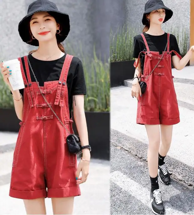 Bib Pants Denim Overalls Women's Summer Loose Fashion Popular Wide-Leg Shorts Jumpsuits Romper