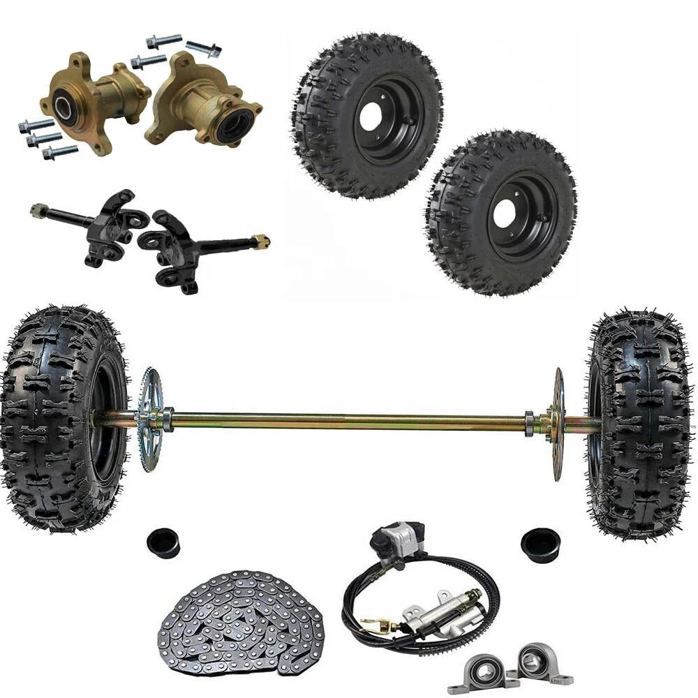 

Go Kart Rear Axle Shaft Kit w/ Front Steering Assembly Hubs+ 4 pack of 6" Wheels