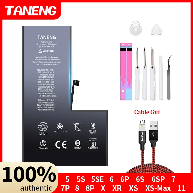

TANENG Battery For Apple iPhone 6S 6 7 8 Plus 11 Pro X XR XS MAX SE2 5S 5C 5 SE 2020 6 S 6Plus 7Plus Replacement Lithium Bateria