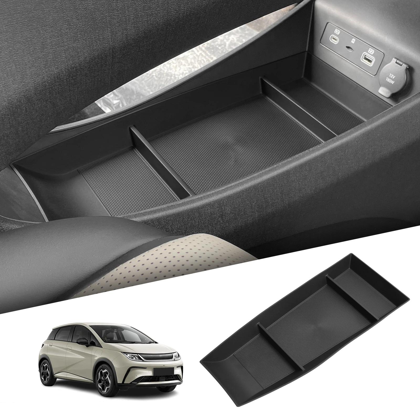 Фото Органайзер-лоток LUCKEASY для центральной консоли BYD Dolphin 2025 Smart Driving Edition, нижний слой, TPE, аксессуары для хранения №1
