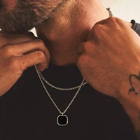 vnox mens stylish layered chain necklaces black natural stone geometric square pendant wheat box cuban figaro chains collar