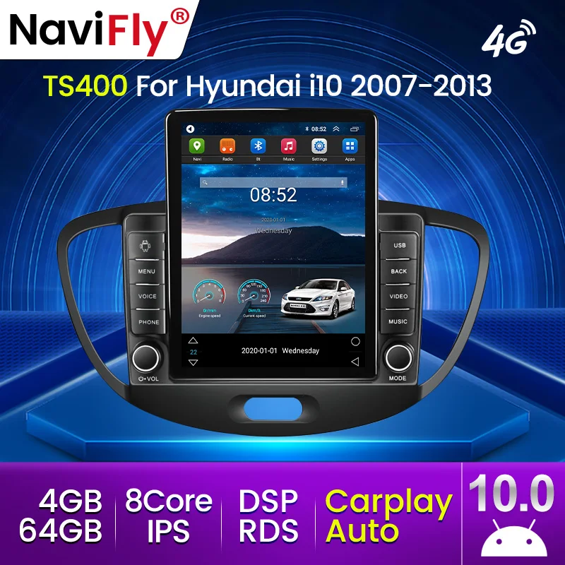 Android 10 Carplay 4G LTE для Tesla вертикальное автомобильное радио Видео Стерео HYUNDAI I10 2007-2013