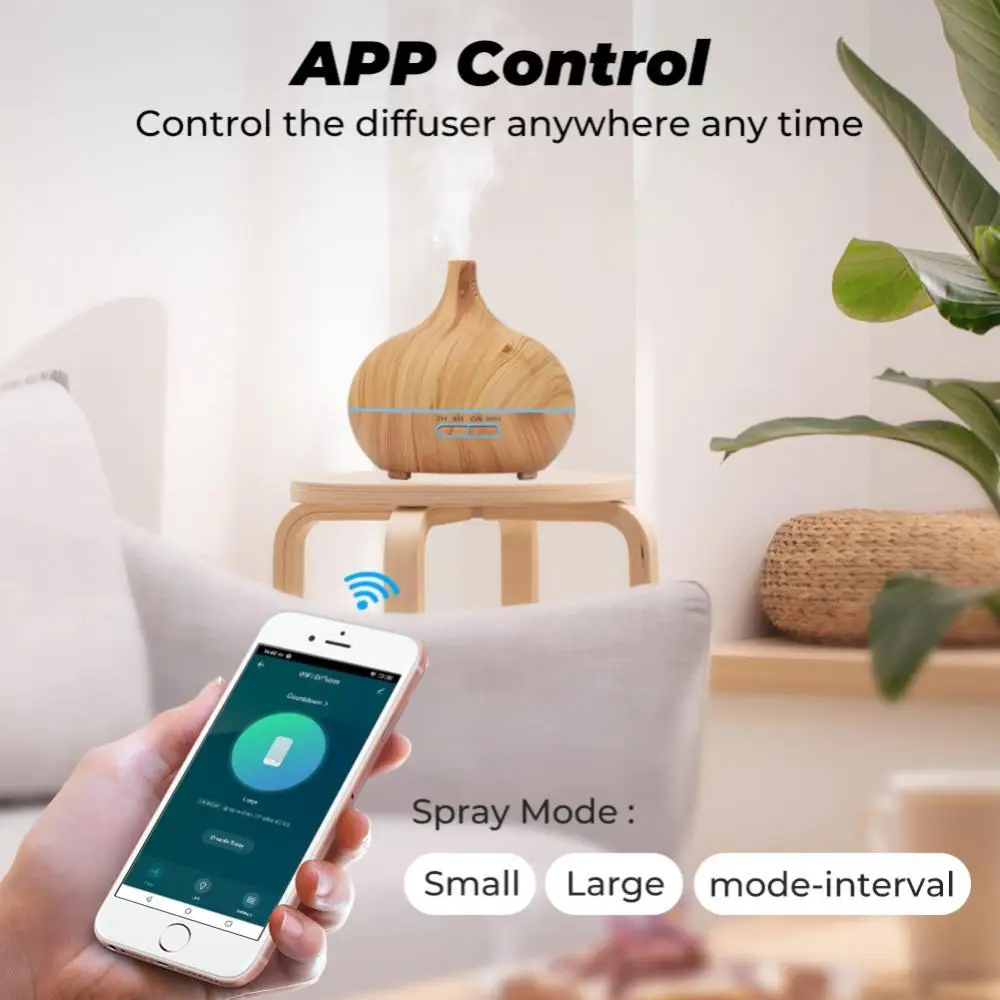 

Diffuser TUYA WiFi Wood Grain Automatic Round Essential Oil Air Freshener Diffuser Work with Alexa and Google Home