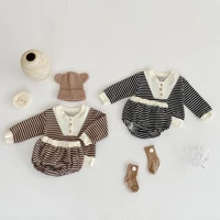 2022 autumn baby long sleeve t shirt set girl toddler striped splicing topsbread shorts 2pcs suit boy infant cotton tees suits
