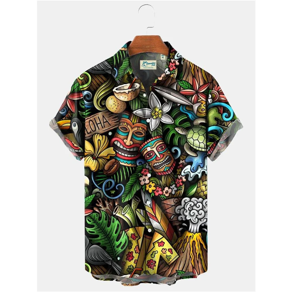 2023 Men's Shirts Streetwear Beach Male Shirt Short Sleeve Eu Size Cotton Skull 3d Hawaiian Shirt Man Oversized Summer Casual