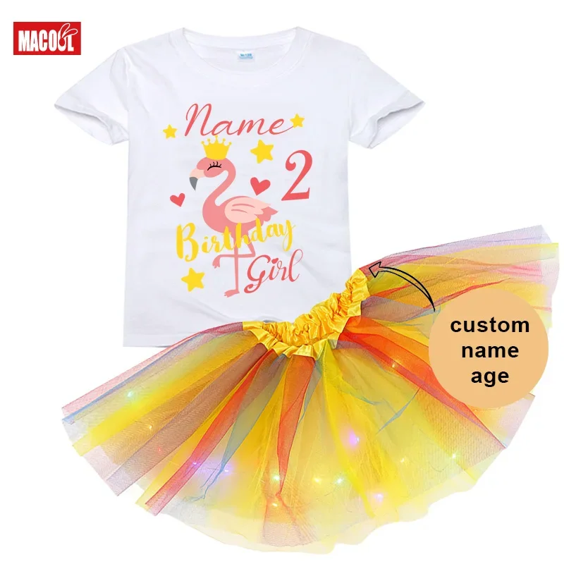 Платья для детей светящаяся юбка с фламинго девочек одежда маленьких платье на