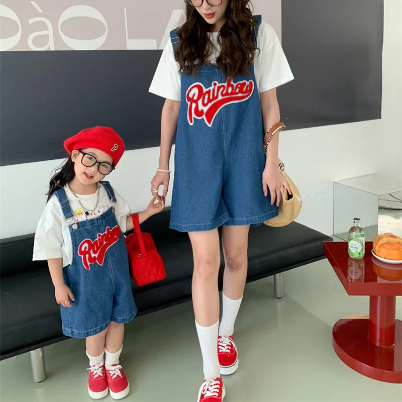 

Mother And Daughter Jumpsuit Summer Fashion Women's Jeans Pants Parent-Child Matching Denim Clothes Outfits Girls Denim Overalls