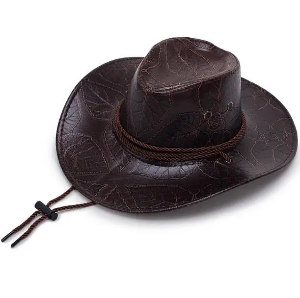 PU Leather Western Cowboy Hat Summer Cap Men Vintage Mongolian