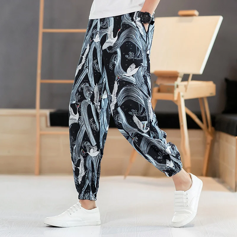 

Men Fashion Print Haren Pants Vintage Mens Pants Chinese Style Jogging Pants Male High Quality Loose Trousers Large Size 5XL