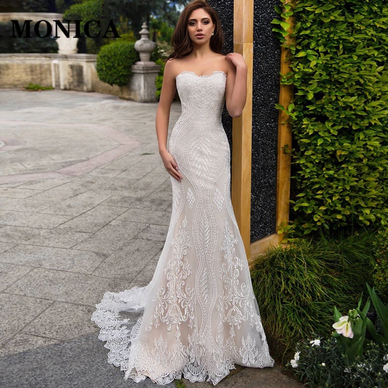 Классический свадебный кружевной топ-труба с аппликацией для выпускного вечера |