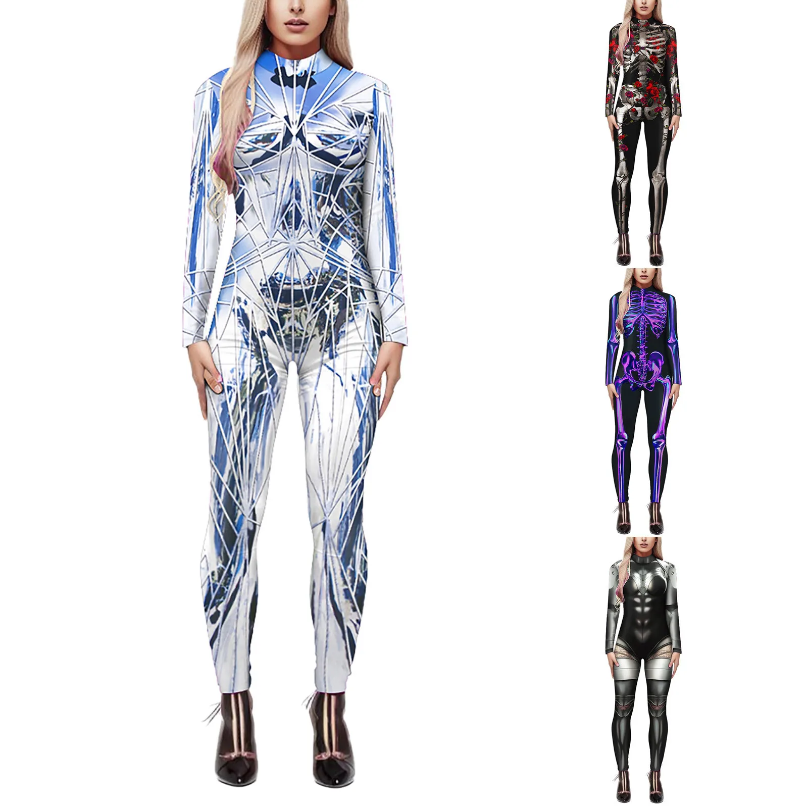 

3d Print Jumpsuit Long Sleeve Sexy Women Skinny Jumpsuit Party Series Cosplay Elastic Bodysuits Techwear Halloween Suit Printed
