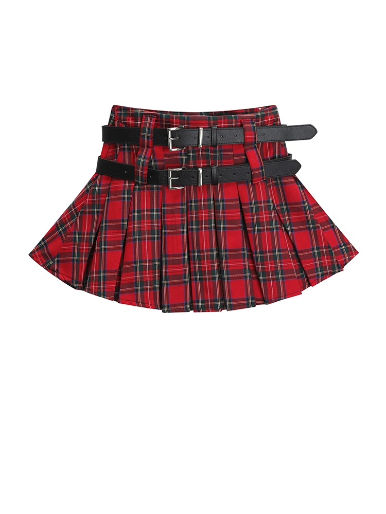 Юбка-трапеция плиссированная в клетку с завышенной талией