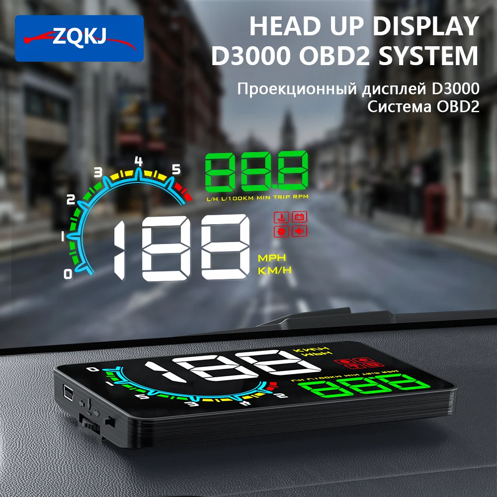 ZQKJ D3000 EOBD OBD2 Автомобильный проекционный дисплей проектор на лобовом стекле