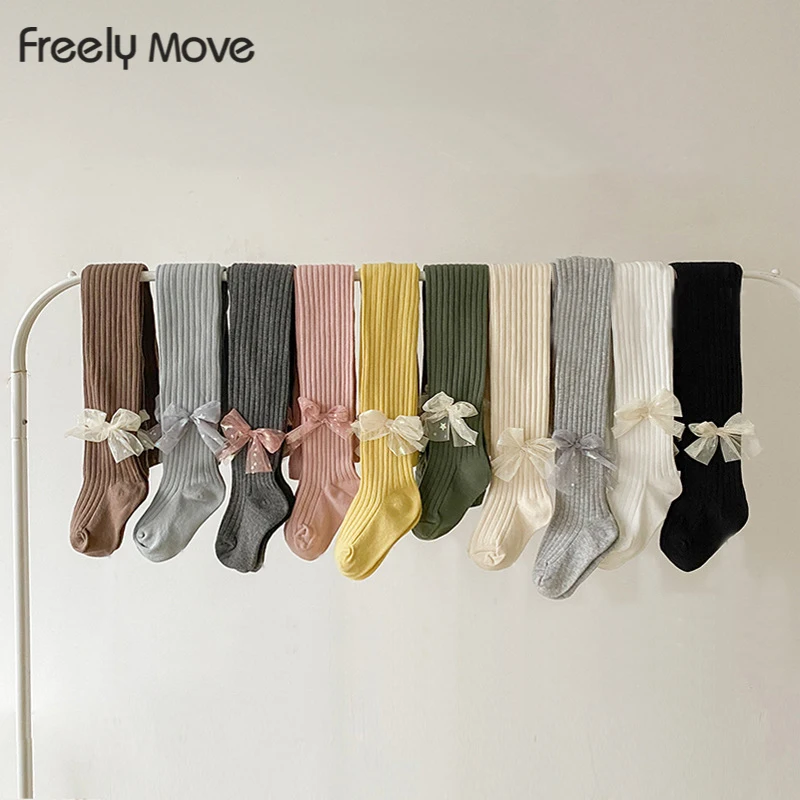 

Freely Move Cotton Girls Tights Princess Bowknet Baby Girl's One-Piece Pantyhose Baby Spring New Style Trousers Lace Stocking