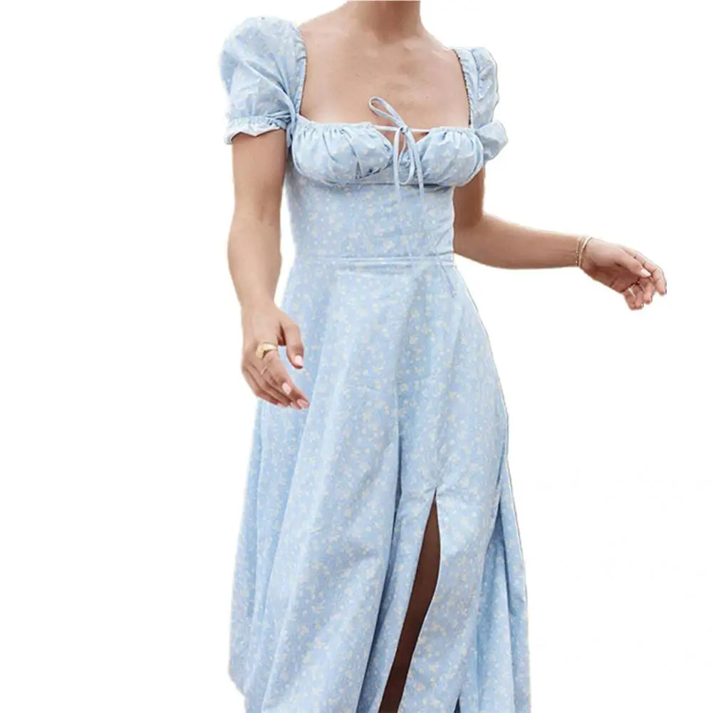 

Stylish Lady Dress A-Line Skin-Touching Party Dress Sweet Floral Print Long Dress