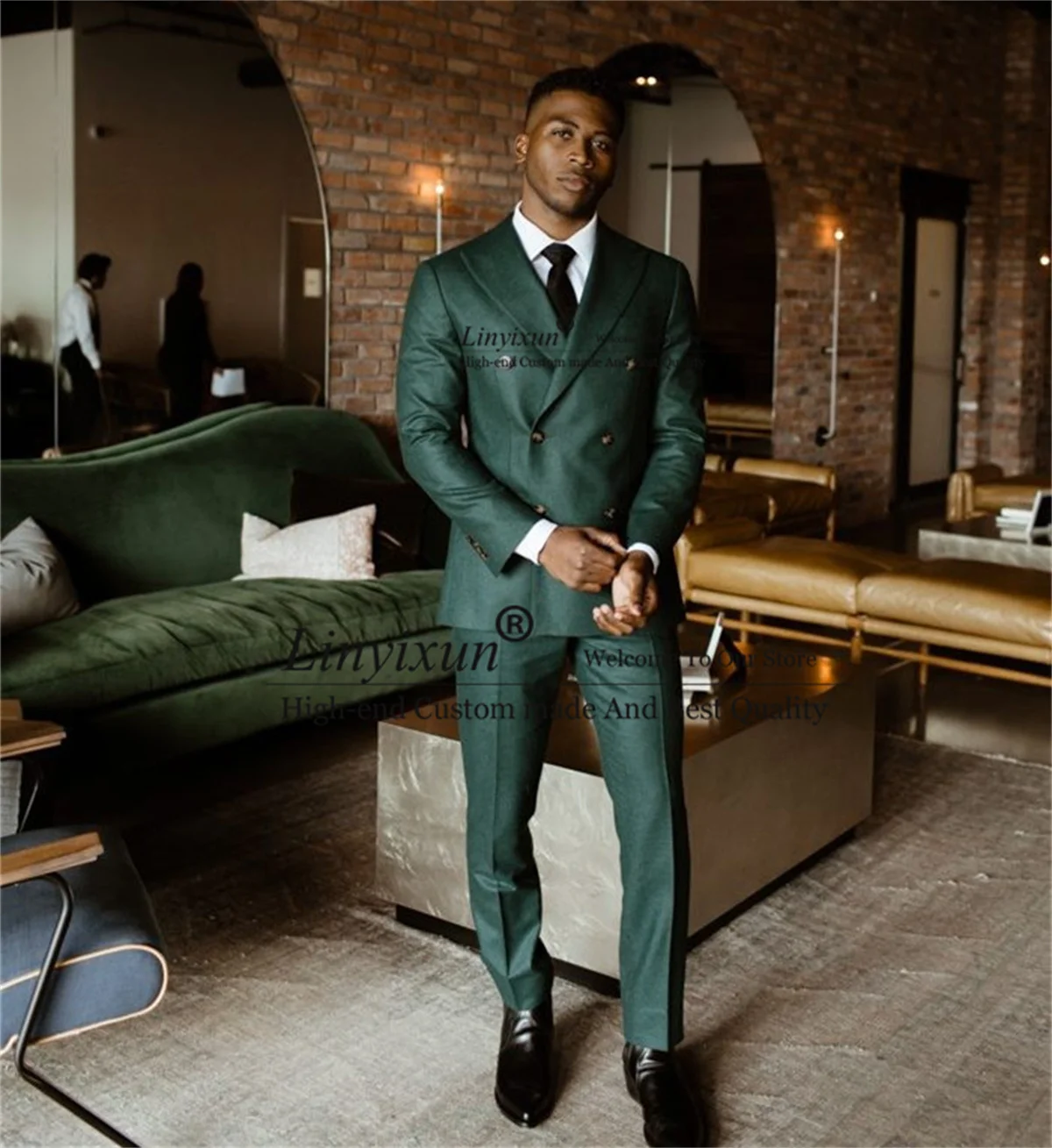 

Темно-зеленые искусственные двубортные смокинги для жениха, комплекты из 2 предметов, блейзеры, приталенный костюм для мужчин