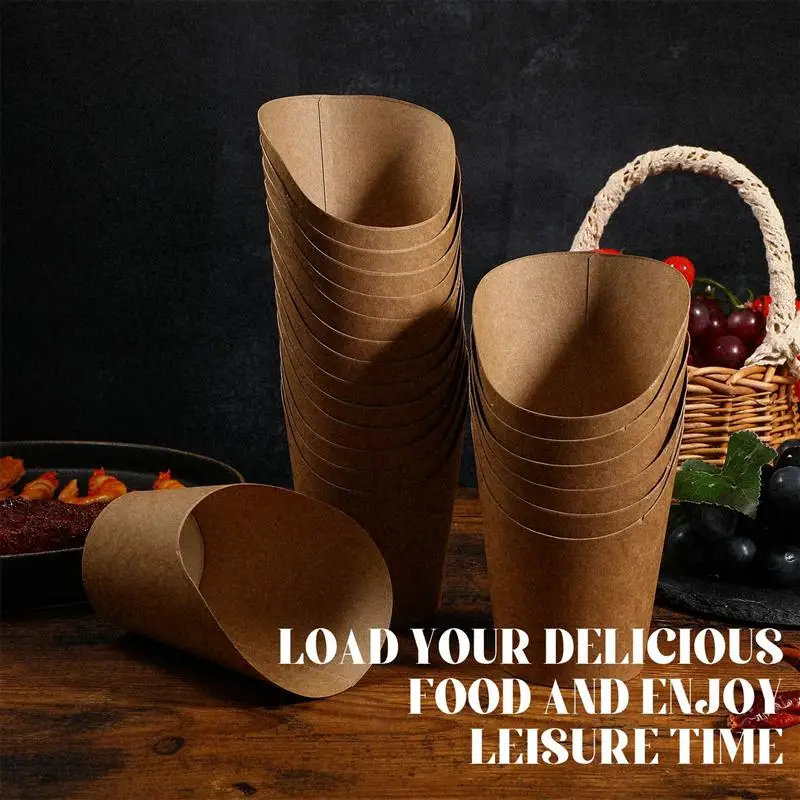 

100pcs Kraft Paper Cup Ice Cream Chip Cup14oz Popcorn Boxes Disposable Take-out Party Holder for Ice Cream French Fries