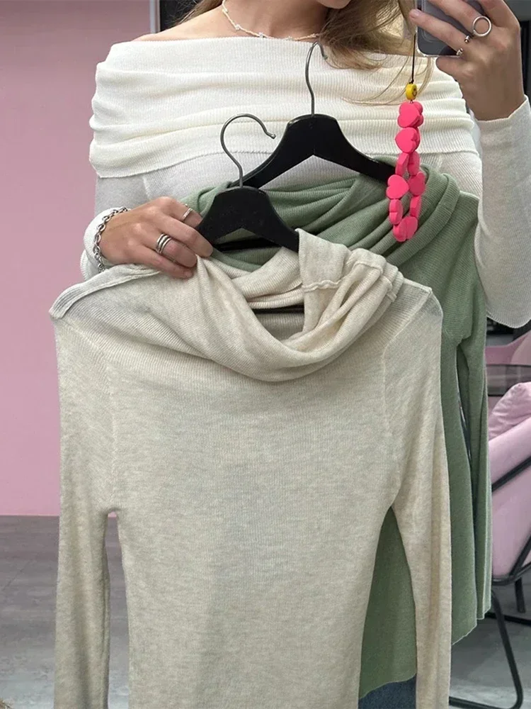 Осень-зима 2024 пуловеры модная уличная одежда сексуальные футболки с плечами