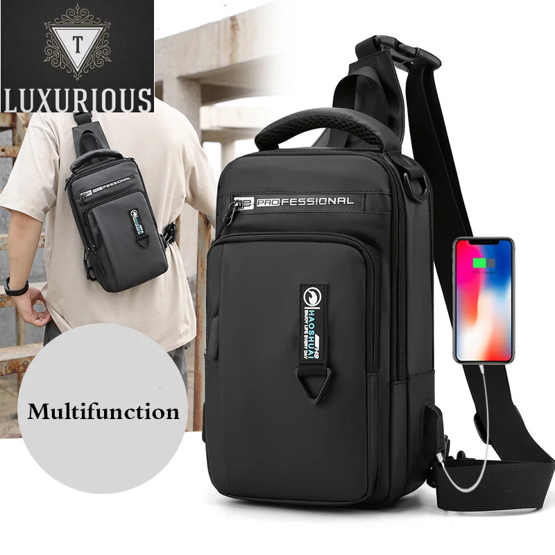 

Multifunction Crossbody s Men USB Charging Pack Short Trip Messenger Chest Waterproof Large Capacity Cross Body Bag