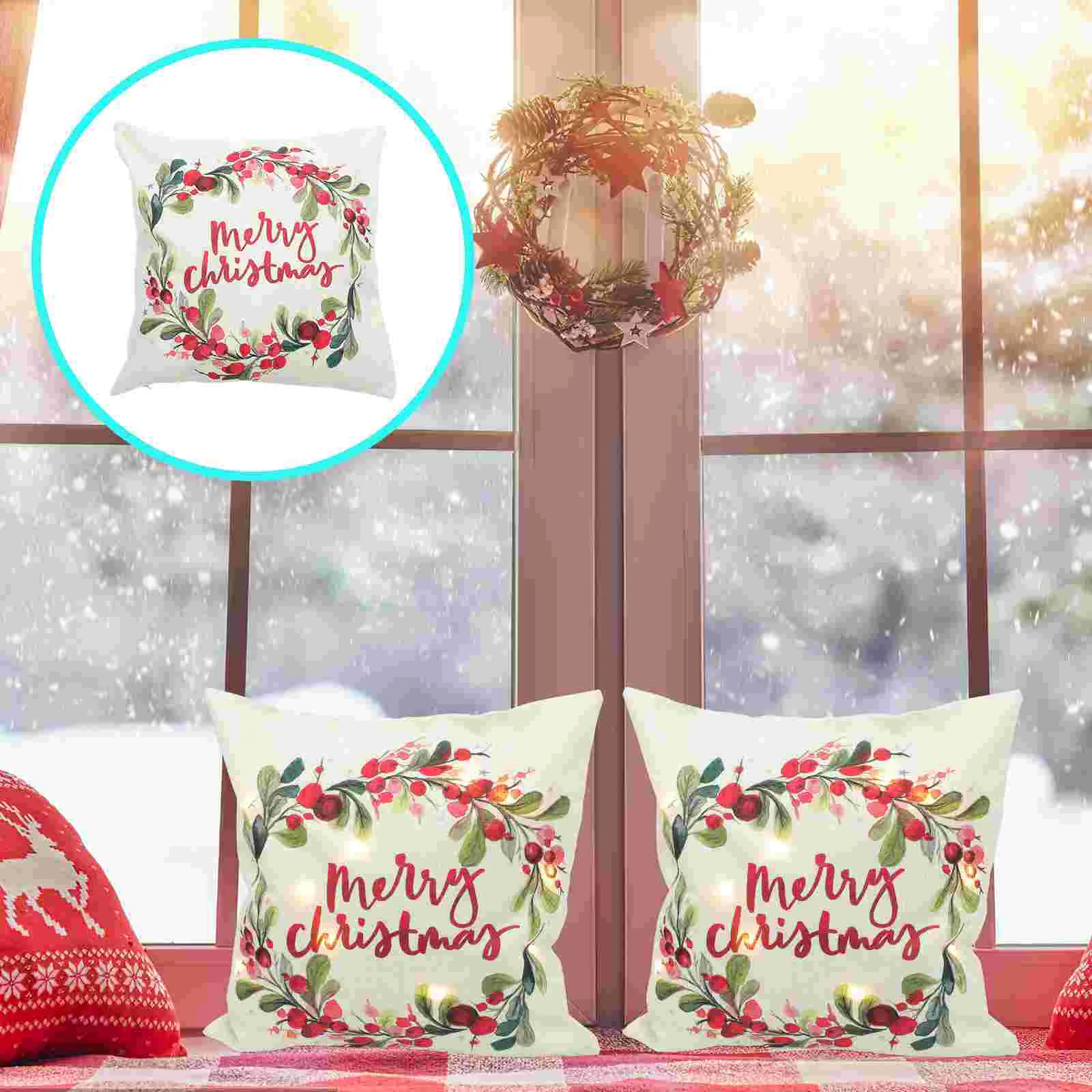 

Christmas Pillow Cover Cushion Led Linen Pillows Case Throwcouch Pillowcases Santa Xmas Protectorhome Supply Festival Pillowslip
