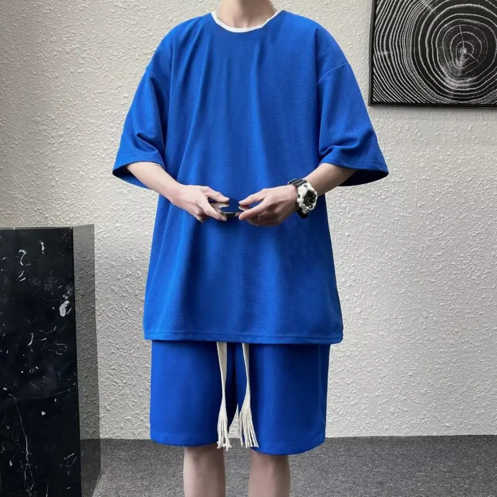

2Pcs/Set T-shirt Shorts Set Trendy Sweat Absorption Short Sleeve Daily Garment Summer Tracksuit Leisure Outfit
