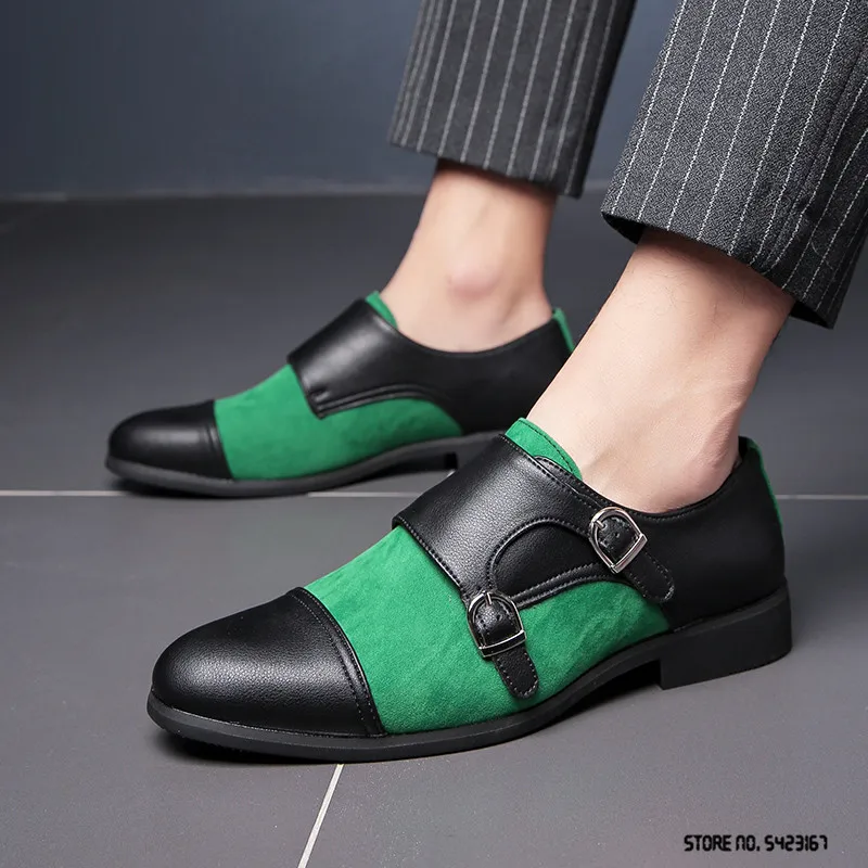 

Luxury Designer British Black With Green Monk Strap Shoes For Mens Wedding Dress Prom Homecoming Oxford Sapatos Tenis Masculino