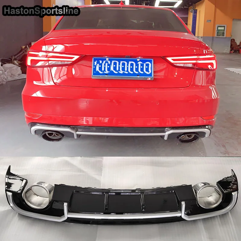 

RS3 Style PP Rear Bumper Lip Diffuser Rear Exhaust Spoiler for Audi A3 S3 Sline 2017-2019