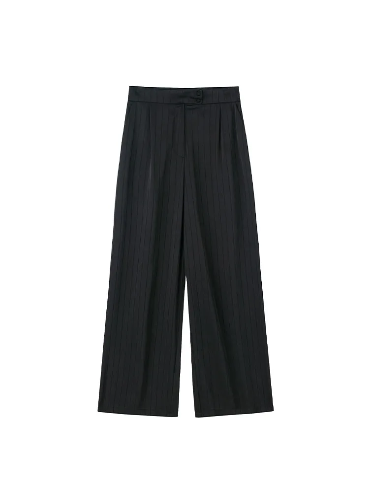 

Women's Summer 2022 New Casual Fashion Silk Satin Textured Striped Pants Retro Loose Straight Wide Leg Pants