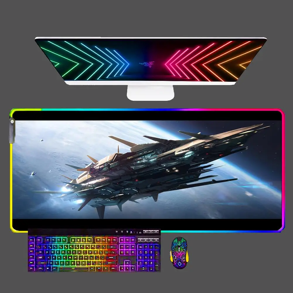 

Spacecraft LED Mouse Pad Computer Keyboard 900x400 Carpet Large Gaming Accessories RGB Soft Rubber Mousepad PC Gamer Desk Mat