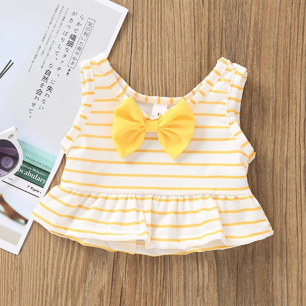 Купальник для маленьких девочек с бантом купальный костюм в полоску бикини