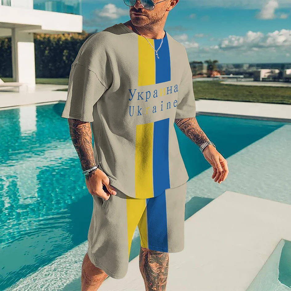 Summer  New Tracksuit Men's Fashion T Shirt Round Neck Suit Casual Men Short Sleeve Top Sportswear 2piece Set Male Clothing