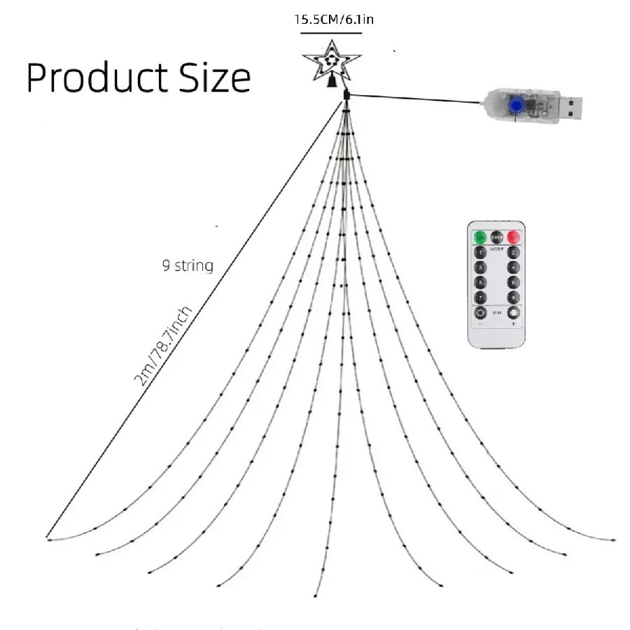 Водонепроницаемая Рождественская гирлянда Tirvose с 9 звездами 8 режимов
