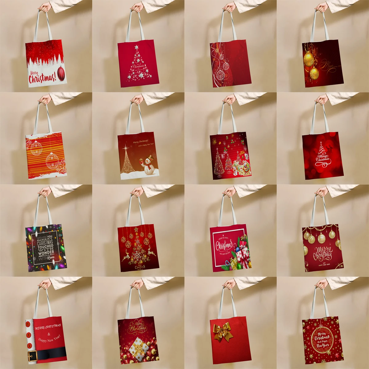 

Red Style Celebrates Christmas Pattern Reusable Shopping Bag Canvas Tote Bags Printing Eco Bag Shopper Shoulder Bags