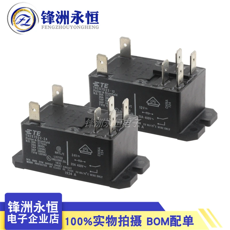 

100% Original Power Relay T92S7D22-12 T92S7D22-24 12VDC 24VDC 30A 250VAC 6PIN General Purpose Relay DPST-NO (2 Form A) 12VDC