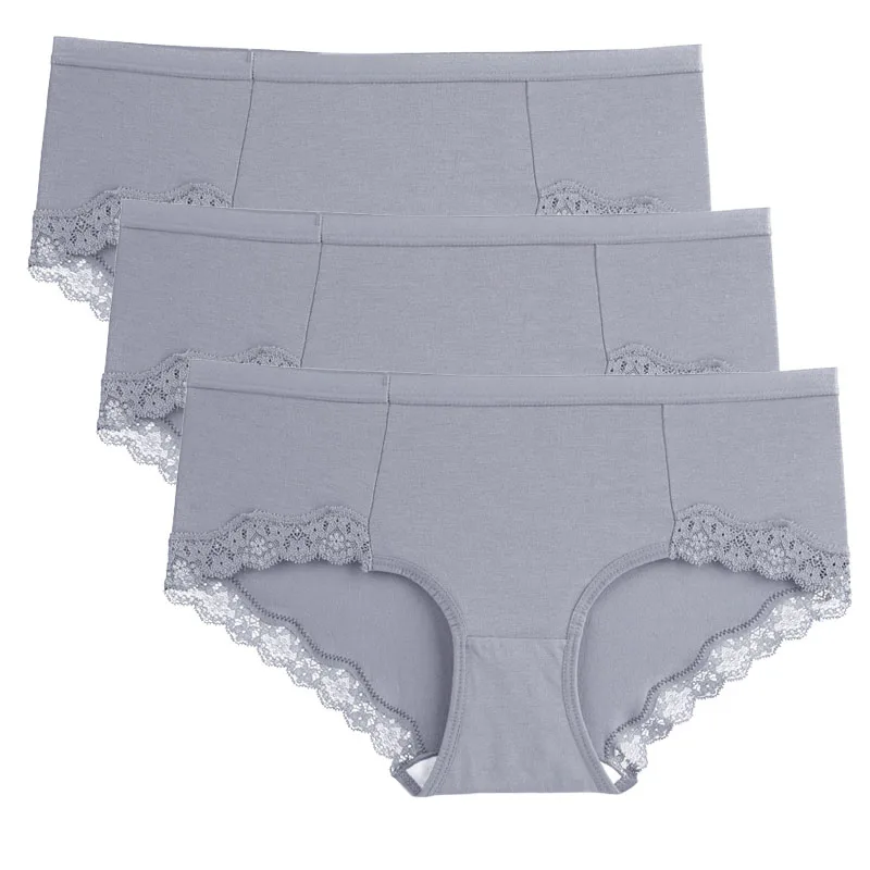 

3 Pcs Women's Lace Underwear Cotton Mid Waist Seamless Sexy Briefs Cotton Women's Antibacterial Solid Color Briefs Cute Panties