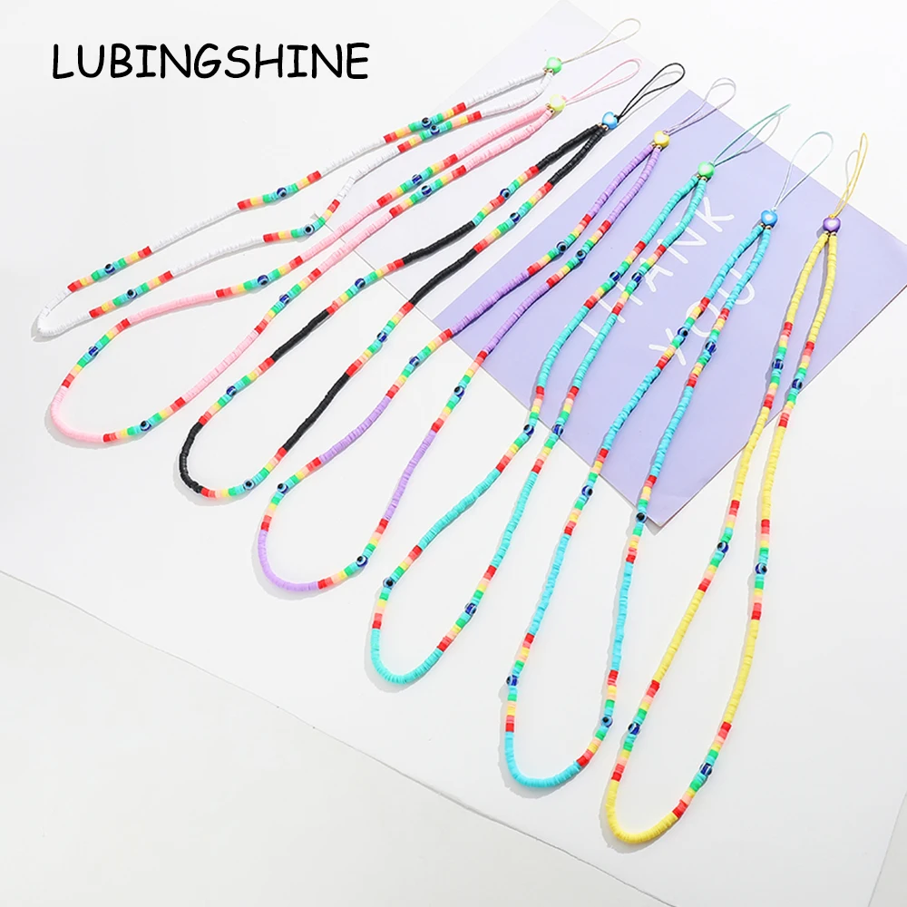 

Long Turkey Evil Eye Colorful Clay Beads Chain Necklace Chain Fruit Beads Anti-lost Cord Mal De Ojo Mobile Phone Lanyard