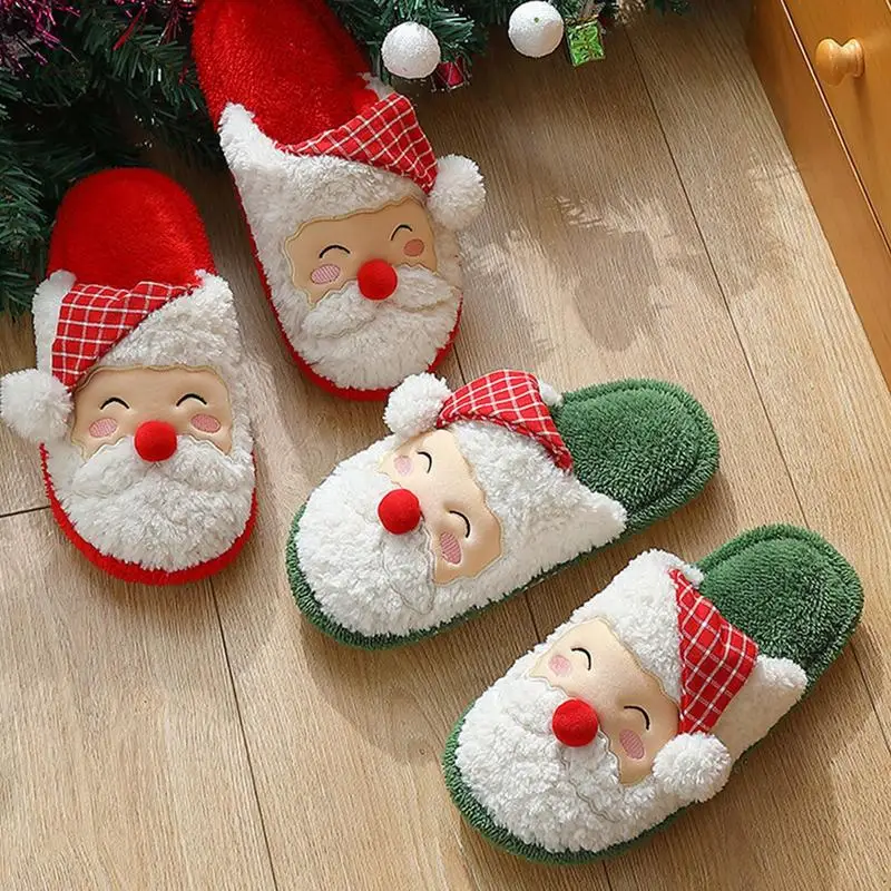 

Winter Indoor Plush Slipper Cartoon Christmas Santa Claus Warm Slippers For Women Men Cozy Home Casual Shoes For Home Bedroom