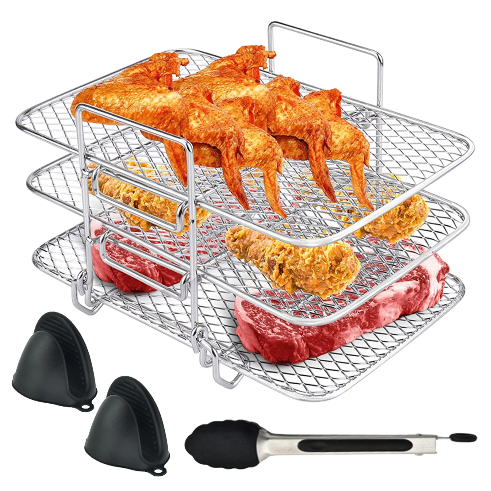 

Аксессуары с духовой варежкой, двухзонная многослойная стойка для жарки из нержавеющей стали, Штабелируемая, совместимая с NINJA DZ401