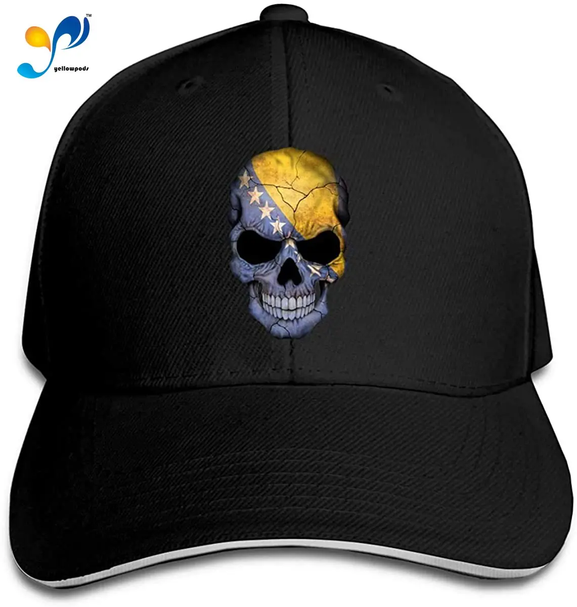 

Classic Bosnian Flag Skull Baseball Cap Adjustable Peaked Sandwich Hats