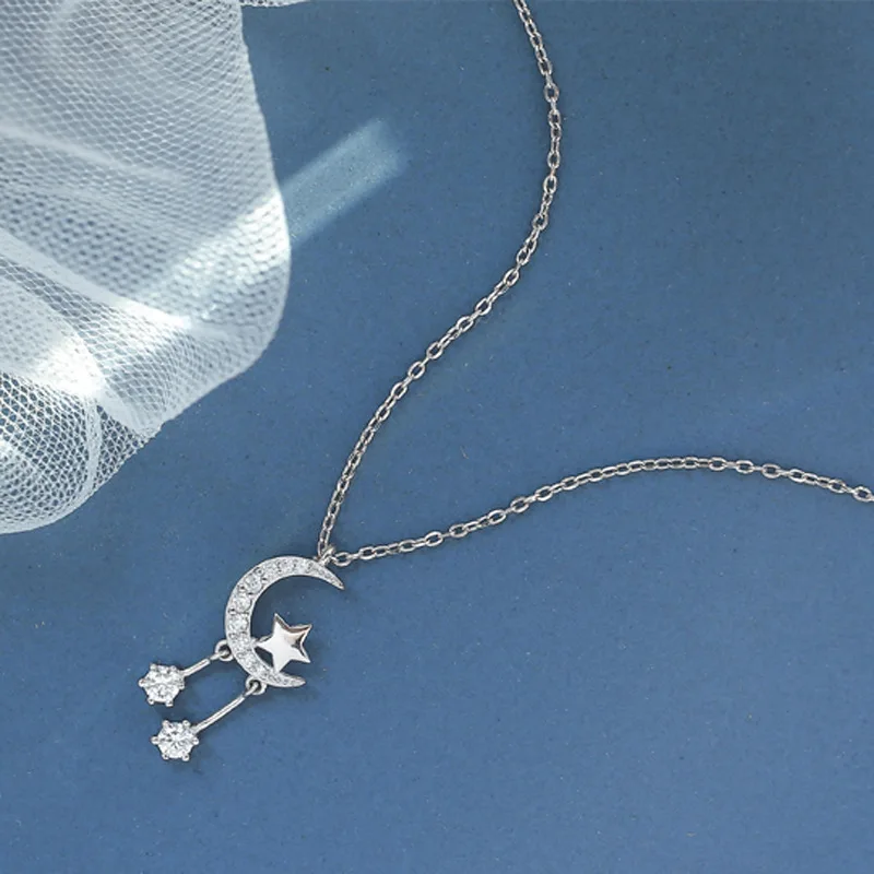 

Elegant Style Exquisite Star Moon Choker Necklaces Zircon Pendant Fashion Necklace For Women Girl Christmas Gift