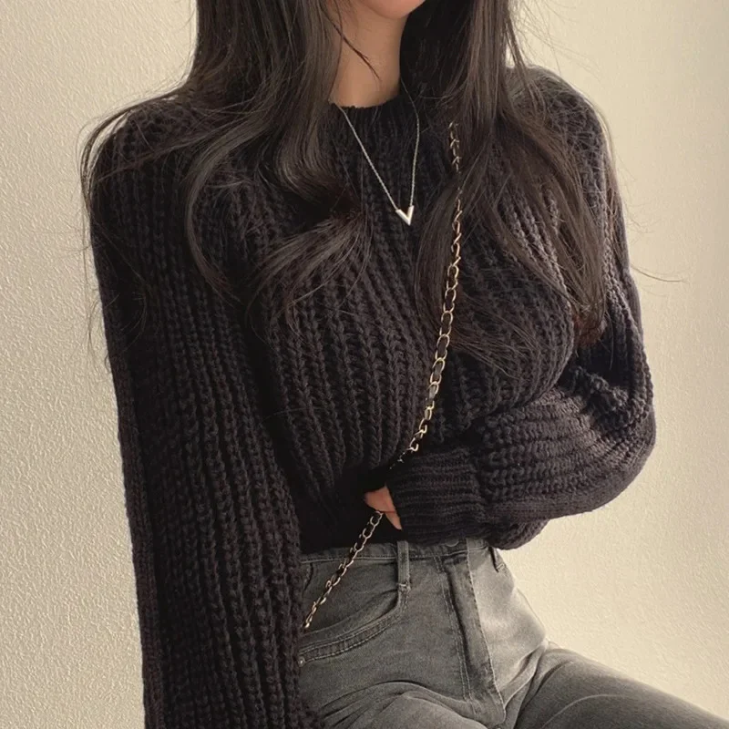 Женский трикотажный топ с круглым вырезом свободный свитер в французском