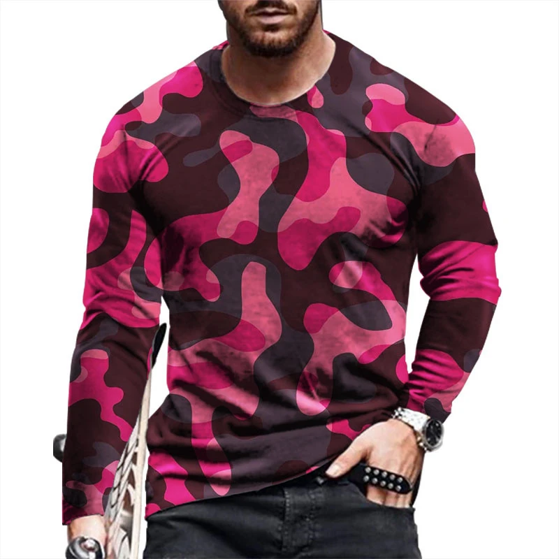 

Mens Spring Autumn T Shirt Camouflage 3D Printing Long Sleeve T-Shirt Round Sleeve Casual Fashion Streetwear Male Apparel Tshirt