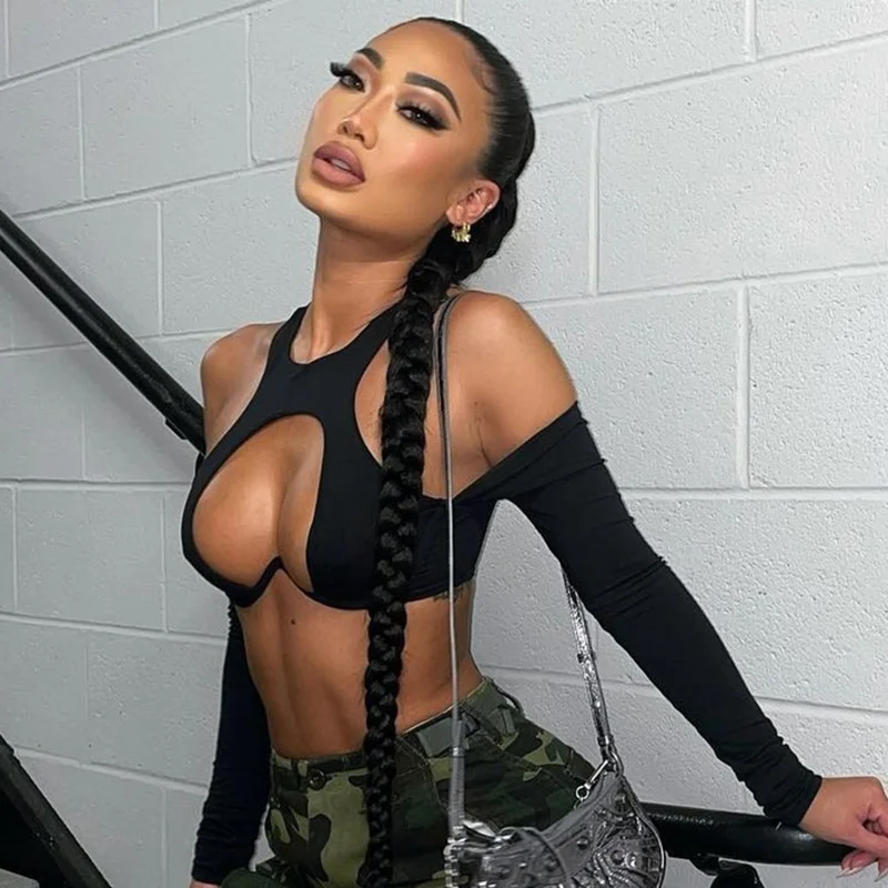 

Однотонный жилет без рукавов с круглым вырезом, топ с вырезами на груди, короткий пикантный Топ до пупка, модные топы с вырезами на плечах