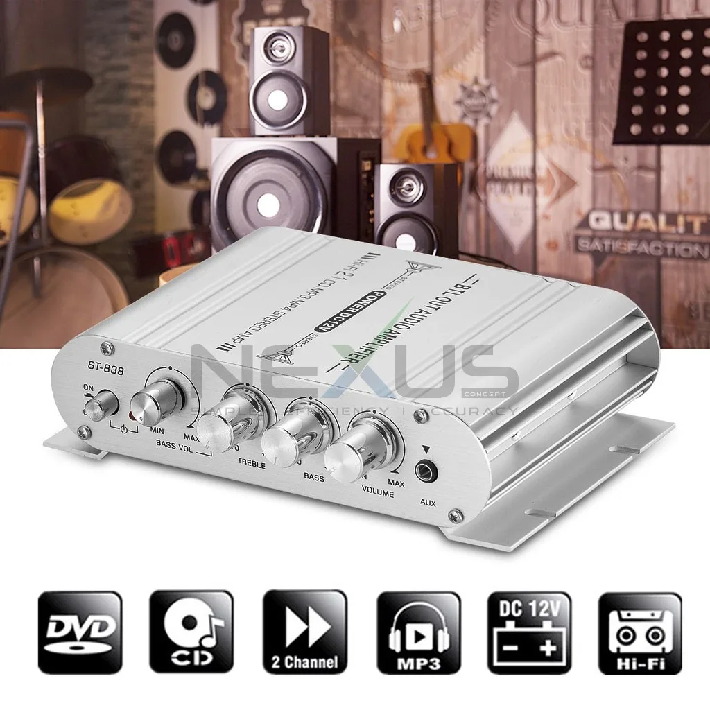 

Nexus Car Power Amplifier ST-838 2.1CH Digital Car Amp Hi-Fi Stereo Bass Subwoofer Audio Player CD MP3 MP4 PC Speaker