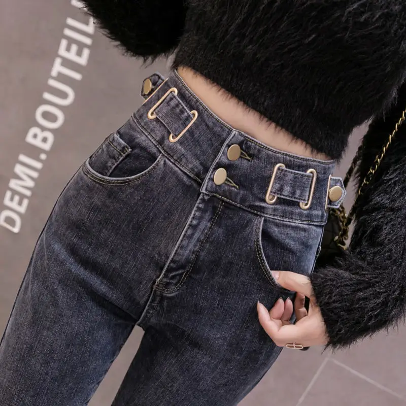 

New Women Stretch High Waist Classic Retro Jeans Lady Clothes Skinny Pants Push Up Leggings for Mom Denim Pencil Trousers L60