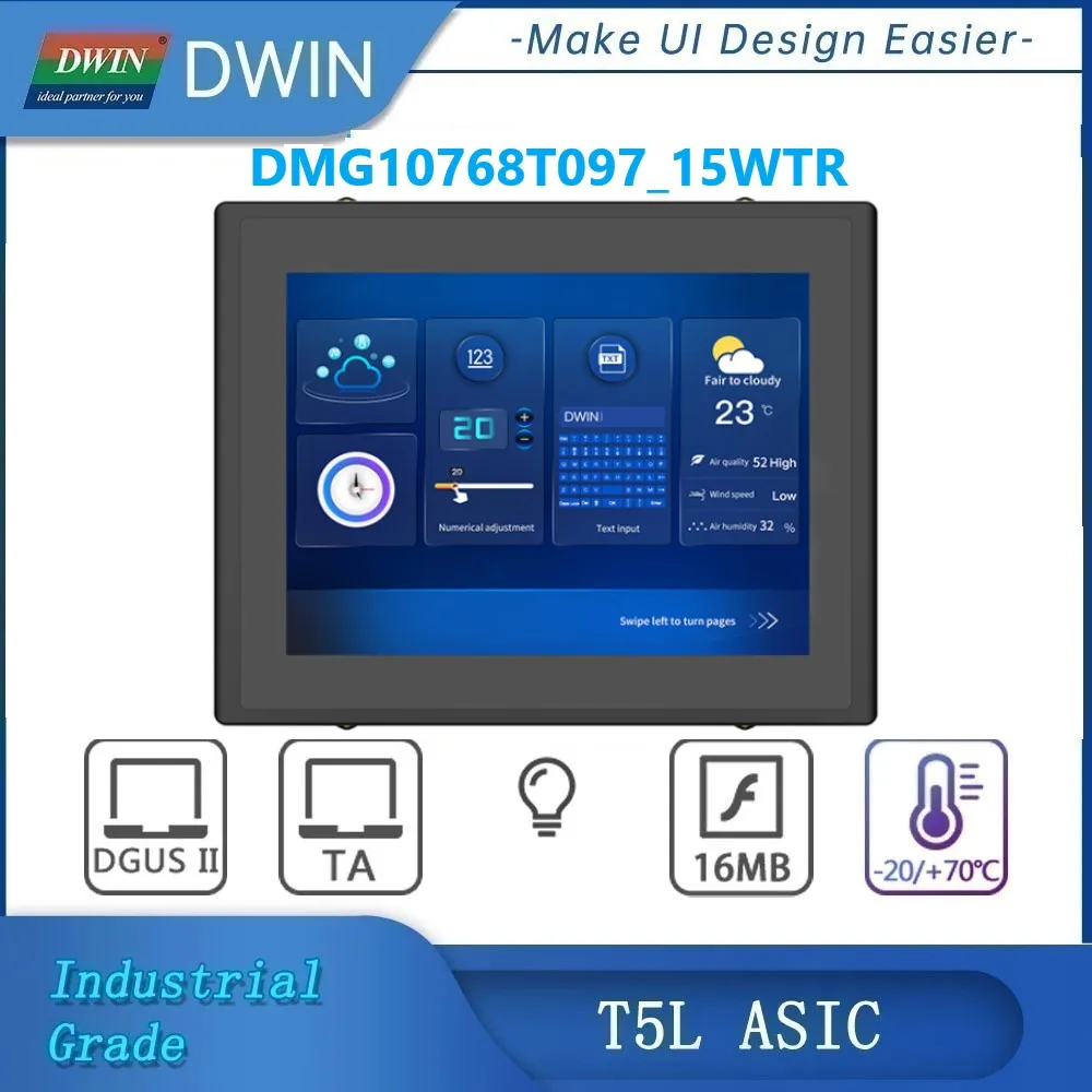 

DWIN 9.7 Inch HMI TFT LCD Display Module 1024*768 RS232/RS485 Resistive Touch Screen Onboard Speaker With Shell For Arduino