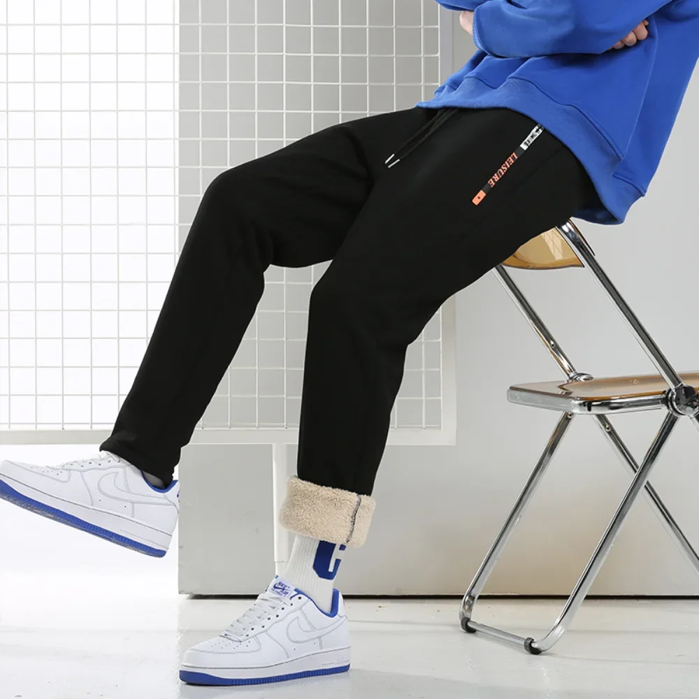 Зимние брюки больших размеров мужские спортивные штаны на утолщенной флисовой