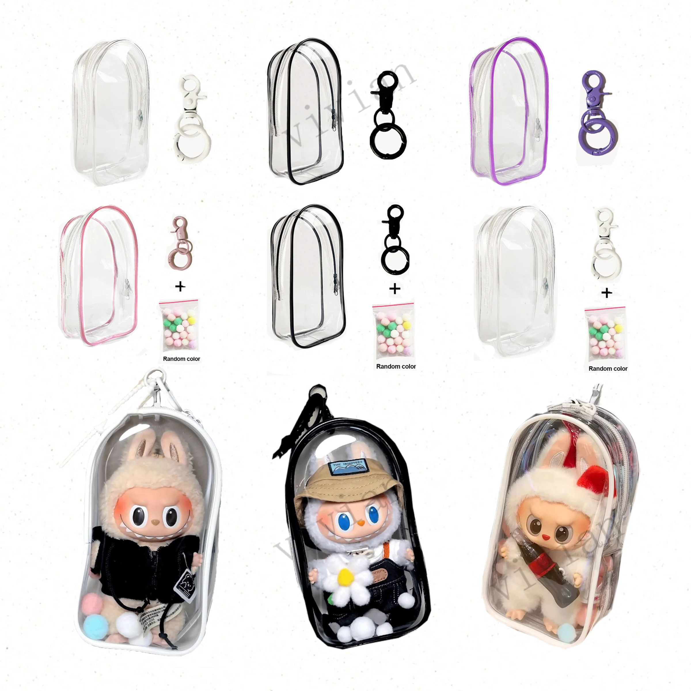 Красочный прозрачный защитный чехол-органайзер для кукол Labubu 15-17 см уличная