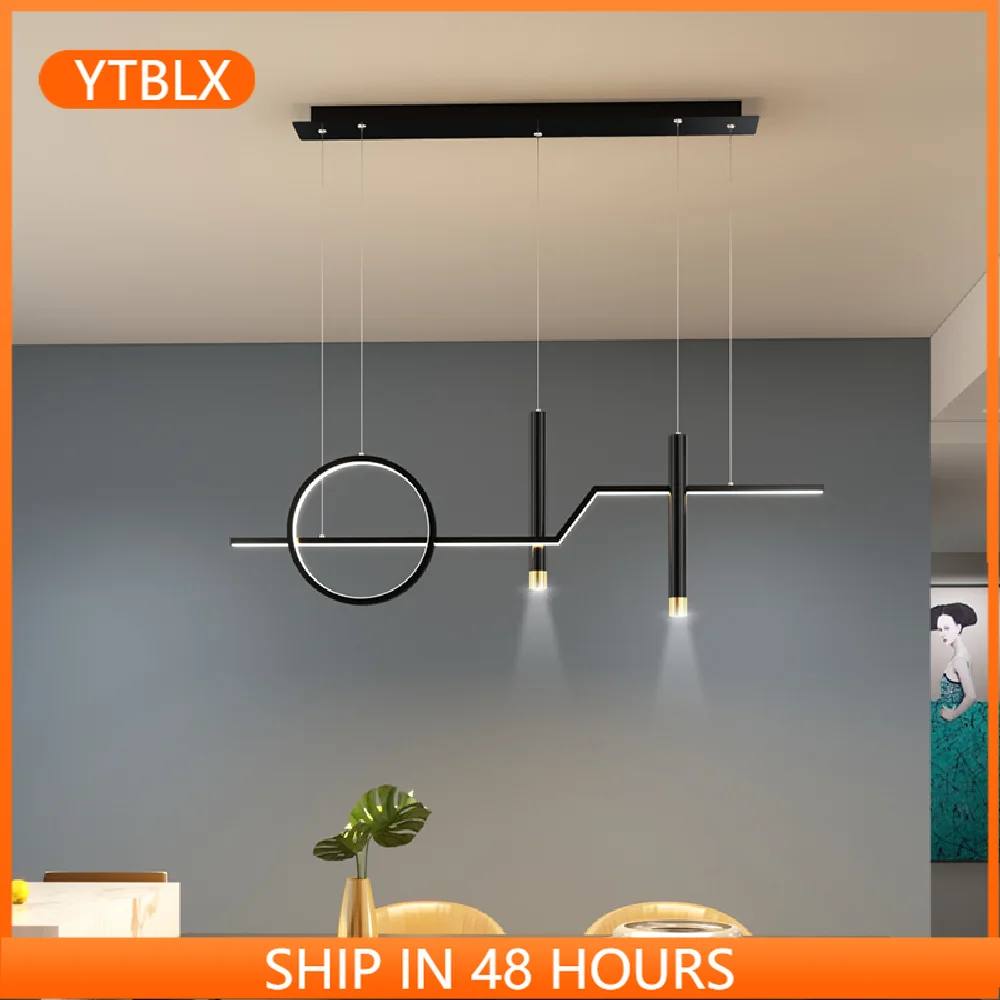 

Modern Nordic Creative LED Chandelier Simple Black Dining Room Island Iron Long Pendant Lamp Restaurant Coffee Shop Bar Fixtures